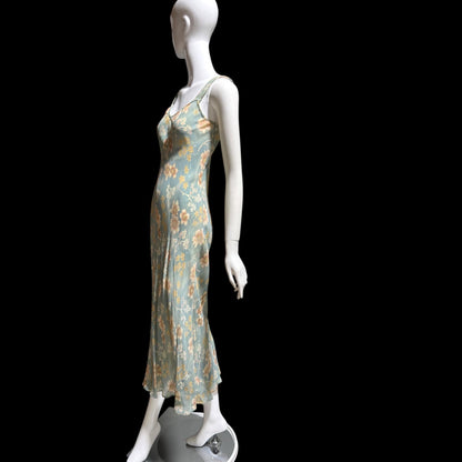 BONNIE STRAUSS Vintage 1990s designer slip dress, Crepe Bias Cut floral dress