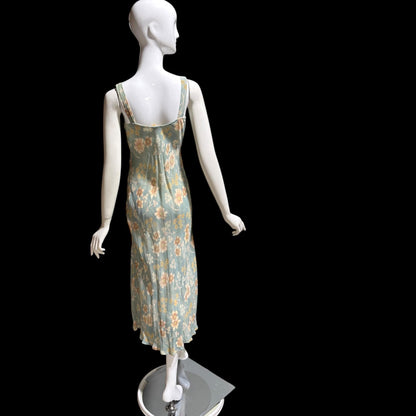 BONNIE STRAUSS Vintage 1990s designer slip dress, Crepe Bias Cut floral dress
