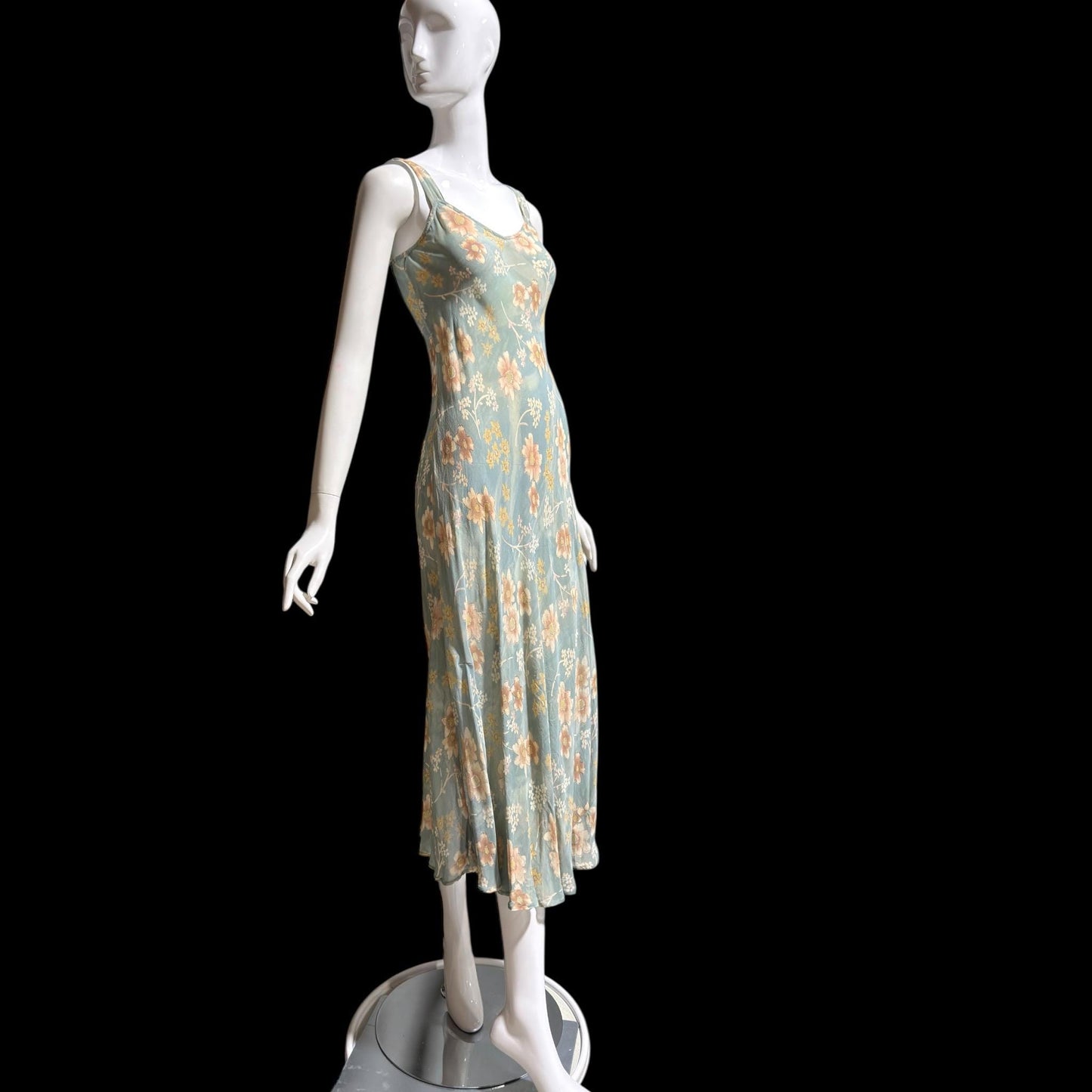 BONNIE STRAUSS Vintage 1990s designer slip dress, Crepe Bias Cut floral dress
