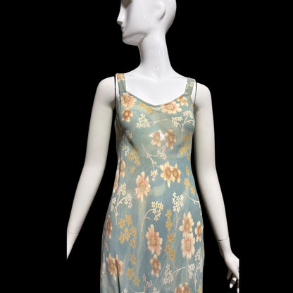 BONNIE STRAUSS Vintage 1990s designer slip dress, Crepe Bias Cut floral dress