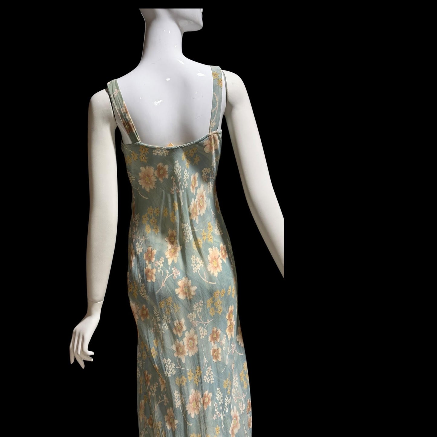 BONNIE STRAUSS Vintage 1990s designer slip dress, Crepe Bias Cut floral dress