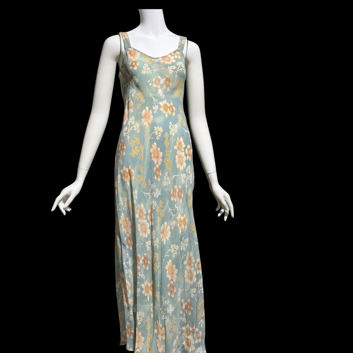 BONNIE STRAUSS Vintage 1990s designer slip dress, Crepe Bias Cut floral dress