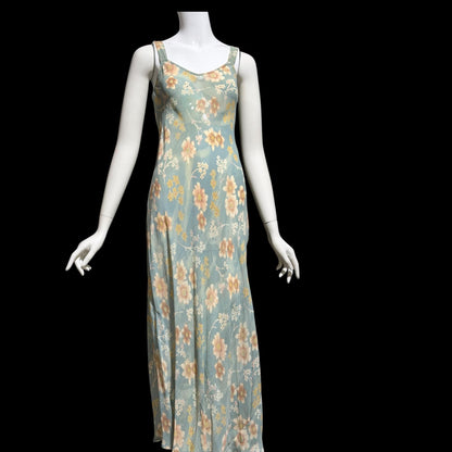 BONNIE STRAUSS Vintage 1990s designer slip dress, Crepe Bias Cut floral dress