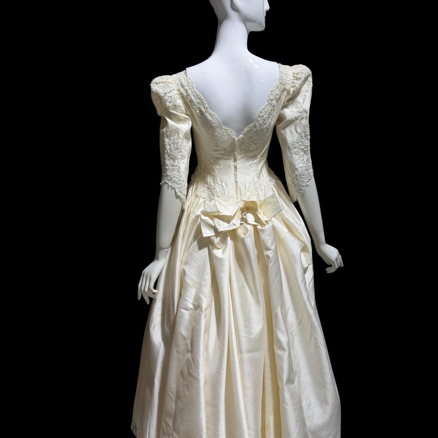 CHRISTOS Vintage 1980s wedding dress, custom white raw silk beaded basque waist gown