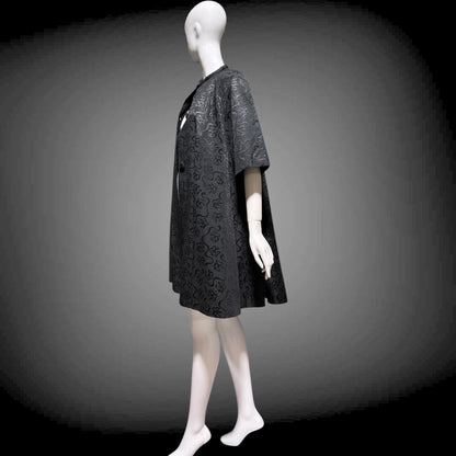 1950s Vintage evening swing coat, Black silk jacquard garland and bows opera coat