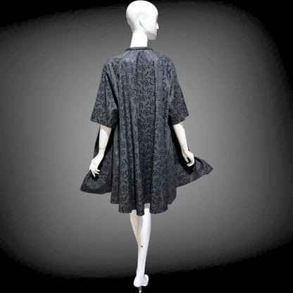 1950s Vintage evening swing coat, Black silk jacquard garland and bows opera coat