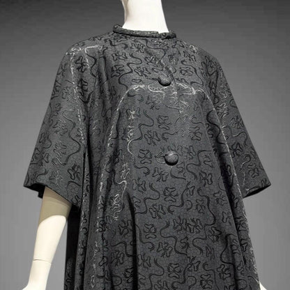 1950s Vintage evening swing coat, Black silk jacquard garland and bows opera coat