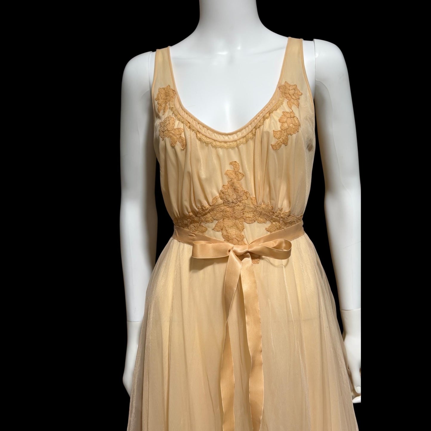 VAN RAALTE Vintage nightgown slip dress, 1960s Peachy Caramel Chiffon Lingerie dress