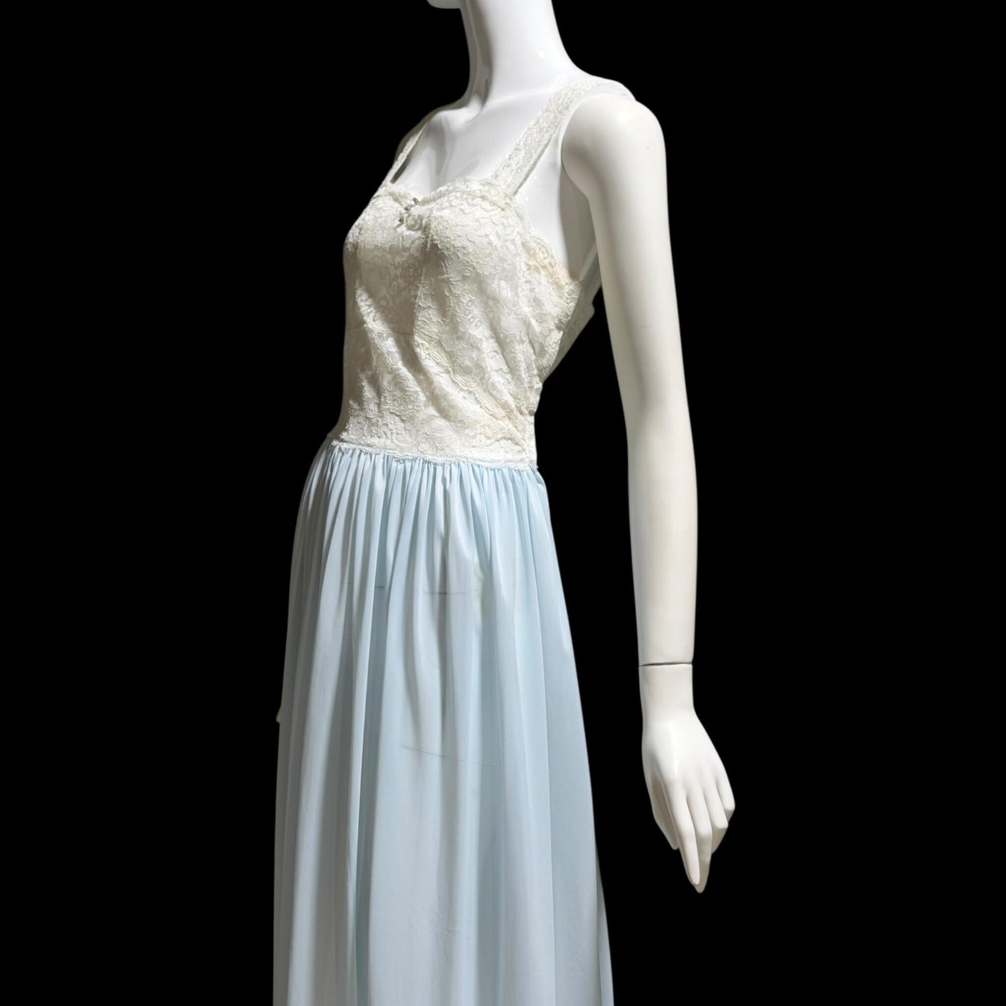 LADY LEONORA Vintage 1940s Nightgown Slip dress, Blue & White Nylon lingerie dress