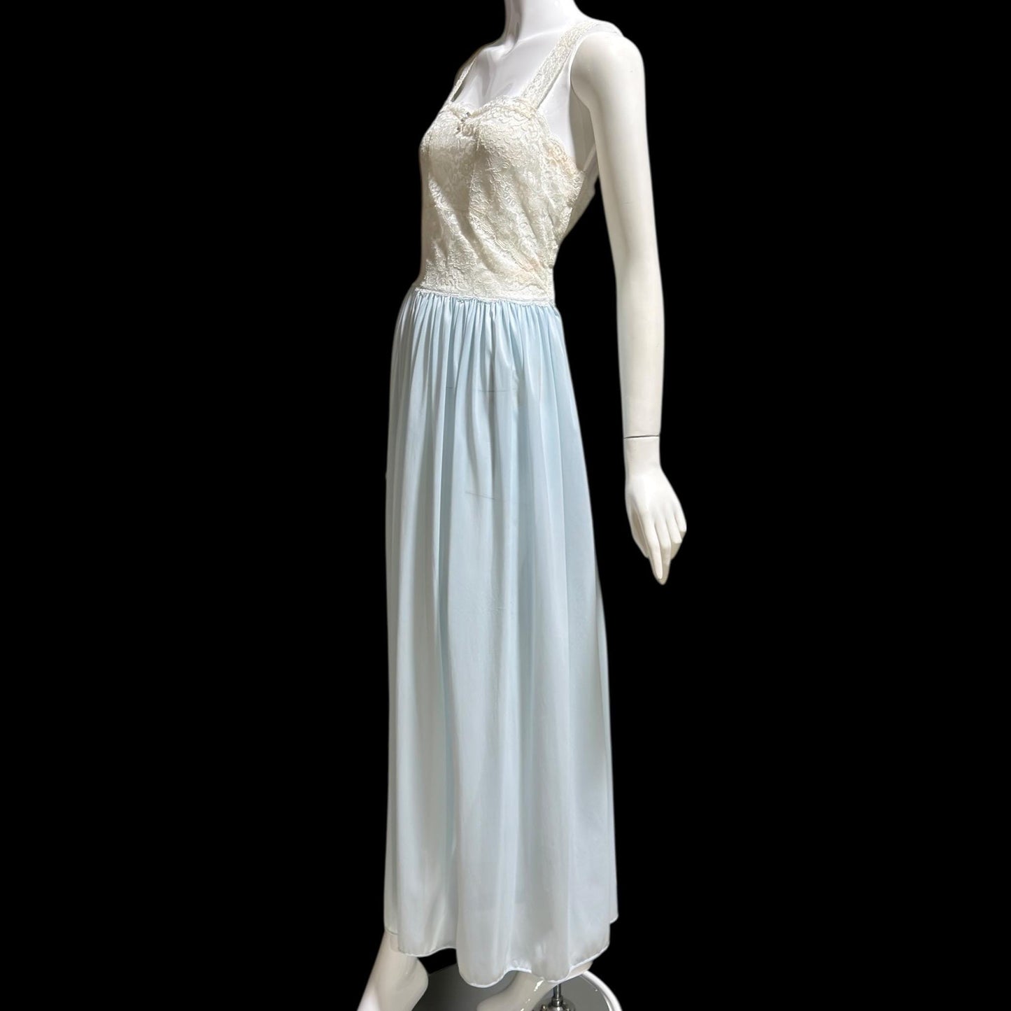 LADY LEONORA Vintage 1940s Nightgown Slip dress, Blue & White Nylon lingerie dress