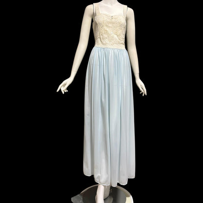 LADY LEONORA Vintage 1940s Nightgown Slip dress, Blue & White Nylon lingerie dress