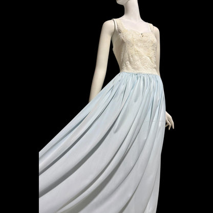 LADY LEONORA Vintage 1940s Nightgown Slip dress, Blue & White Nylon lingerie dress
