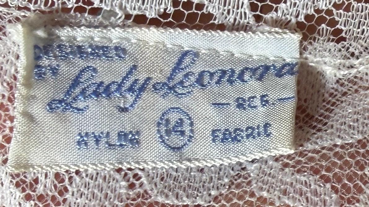 LADY LEONORA Vintage 1940s Nightgown Slip dress, Blue & White Nylon lingerie dress