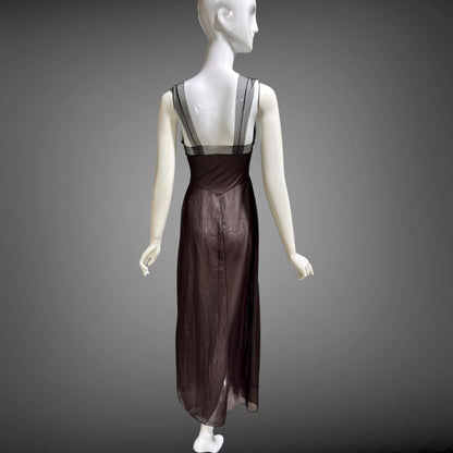 MUNSINGWEAR vintage 1950s Nightgown Slip Dress, Chocolate Brown nylon full length lingerie dress rhinestones