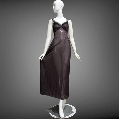 MUNSINGWEAR vintage 1950s Nightgown Slip Dress, Chocolate Brown nylon full length lingerie dress rhinestones
