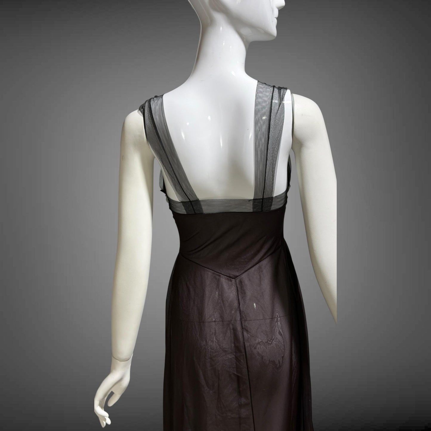 MUNSINGWEAR vintage 1950s Nightgown Slip Dress, Chocolate Brown nylon full length lingerie dress rhinestones