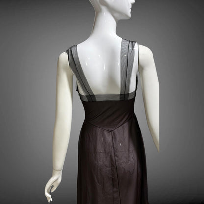 MUNSINGWEAR vintage 1950s Nightgown Slip Dress, Chocolate Brown nylon full length lingerie dress rhinestones