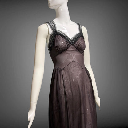 MUNSINGWEAR vintage 1950s Nightgown Slip Dress, Chocolate Brown nylon full length lingerie dress rhinestones