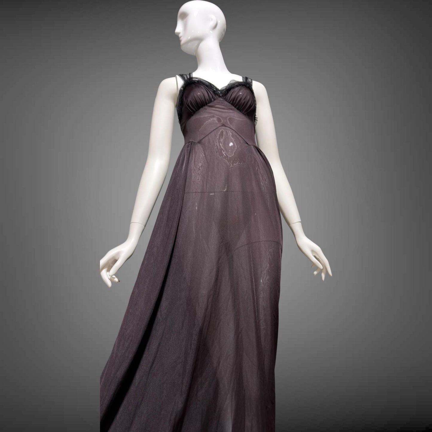 MUNSINGWEAR vintage 1950s Nightgown Slip Dress, Chocolate Brown nylon full length lingerie dress rhinestones