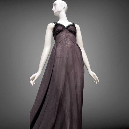 MUNSINGWEAR vintage 1950s Nightgown Slip Dress, Chocolate Brown nylon full length lingerie dress rhinestones