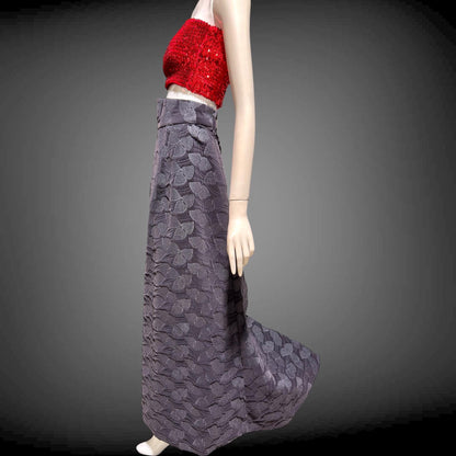 ARNOLD SCAASI COUTURE Vintage 1960s Maxi Skirt, Slate Gray Aubergine Embossed Velvet High Waist Evening Skirt