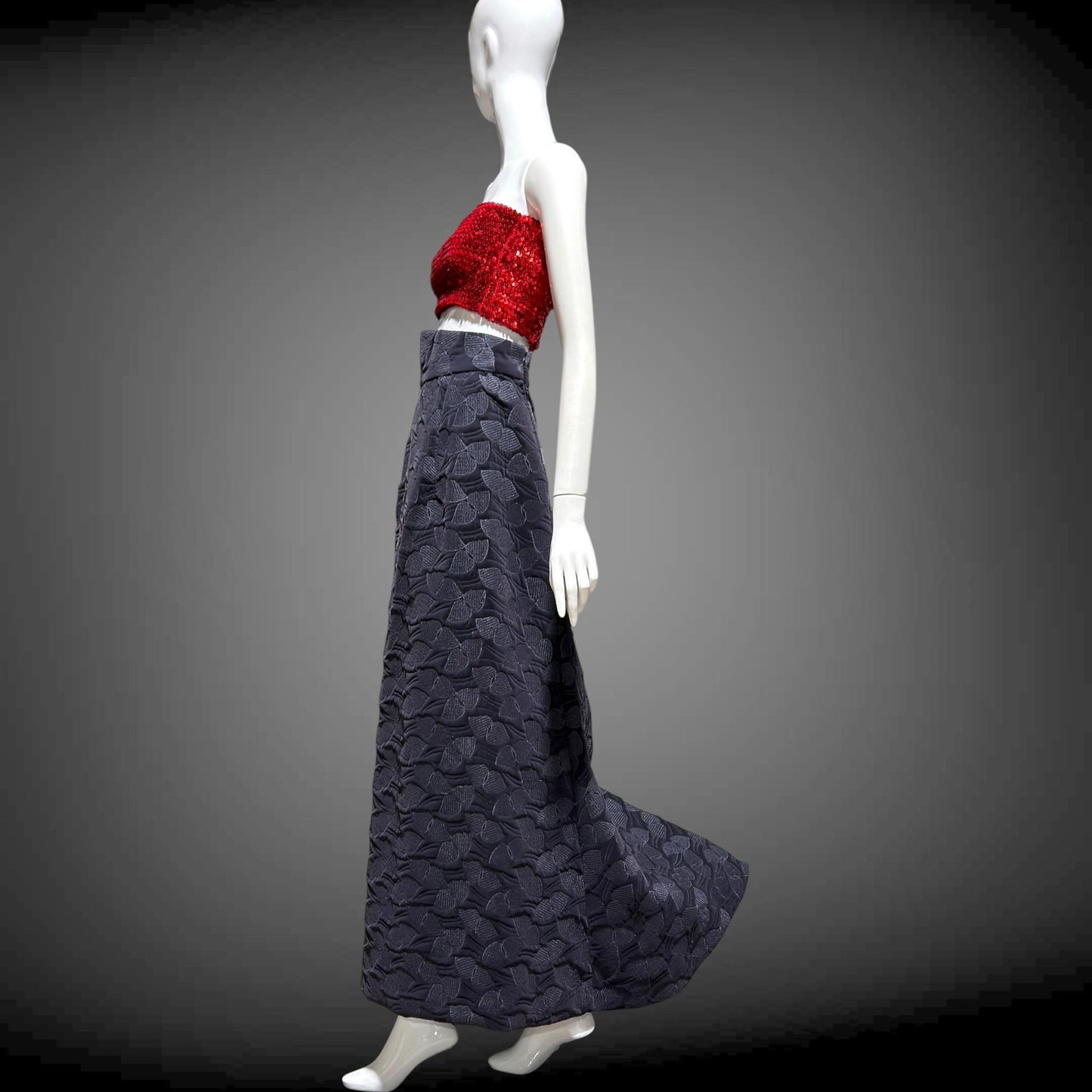 ARNOLD SCAASI COUTURE Vintage 1960s Maxi Skirt, Slate Gray Aubergine Embossed Velvet High Waist Evening Skirt