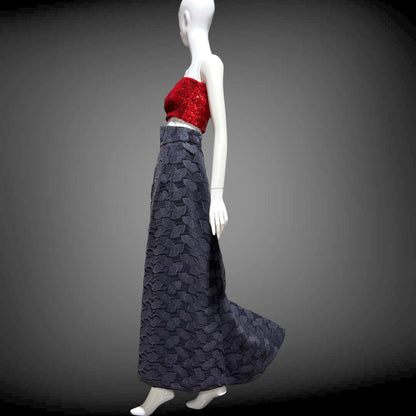 ARNOLD SCAASI COUTURE Vintage 1960s Maxi Skirt, Slate Gray Aubergine Embossed Velvet High Waist Evening Skirt