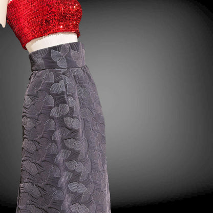 ARNOLD SCAASI COUTURE Vintage 1960s Maxi Skirt, Slate Gray Aubergine Embossed Velvet High Waist Evening Skirt