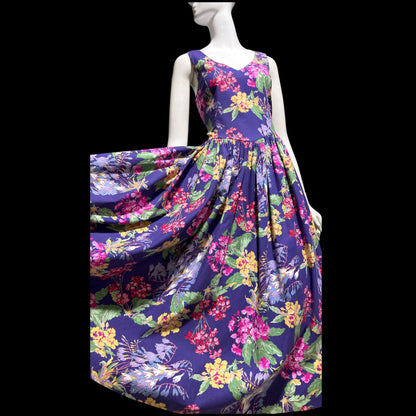 LAURA ASHLEY vintage 1980s day dress, floral cotton basque waist midi full skirt dress