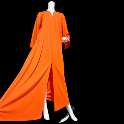 HALSTON IV vintage 1970s Kaftan evening dress, DORIAN Bold Orange knit Caftan Dress