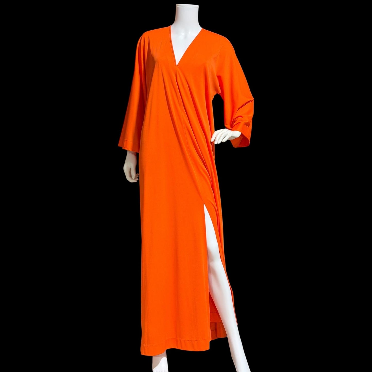 HALSTON IV vintage 1970s Kaftan evening dress, DORIAN Bold Orange knit Caftan Dress