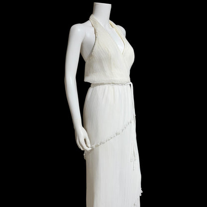 JACK BRYAN vintage evening wedding dress, 1960s designer white plisse pleat halter grecian goddess dress