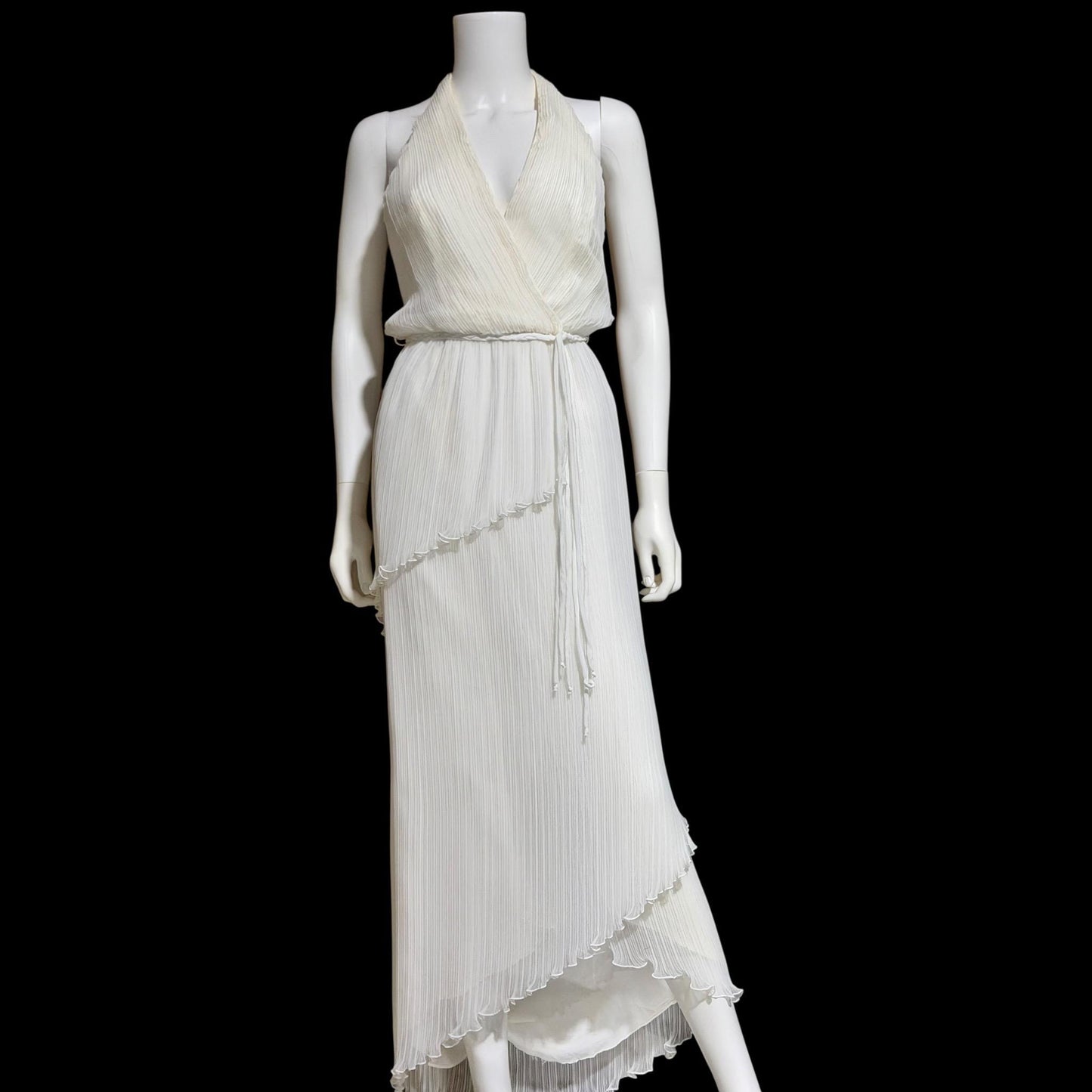 JACK BRYAN vintage evening wedding dress, 1960s designer white plisse pleat halter grecian goddess dress