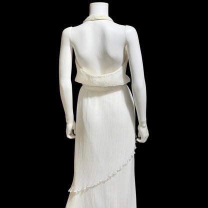 JACK BRYAN vintage evening wedding dress, 1960s designer white plisse pleat halter grecian goddess dress