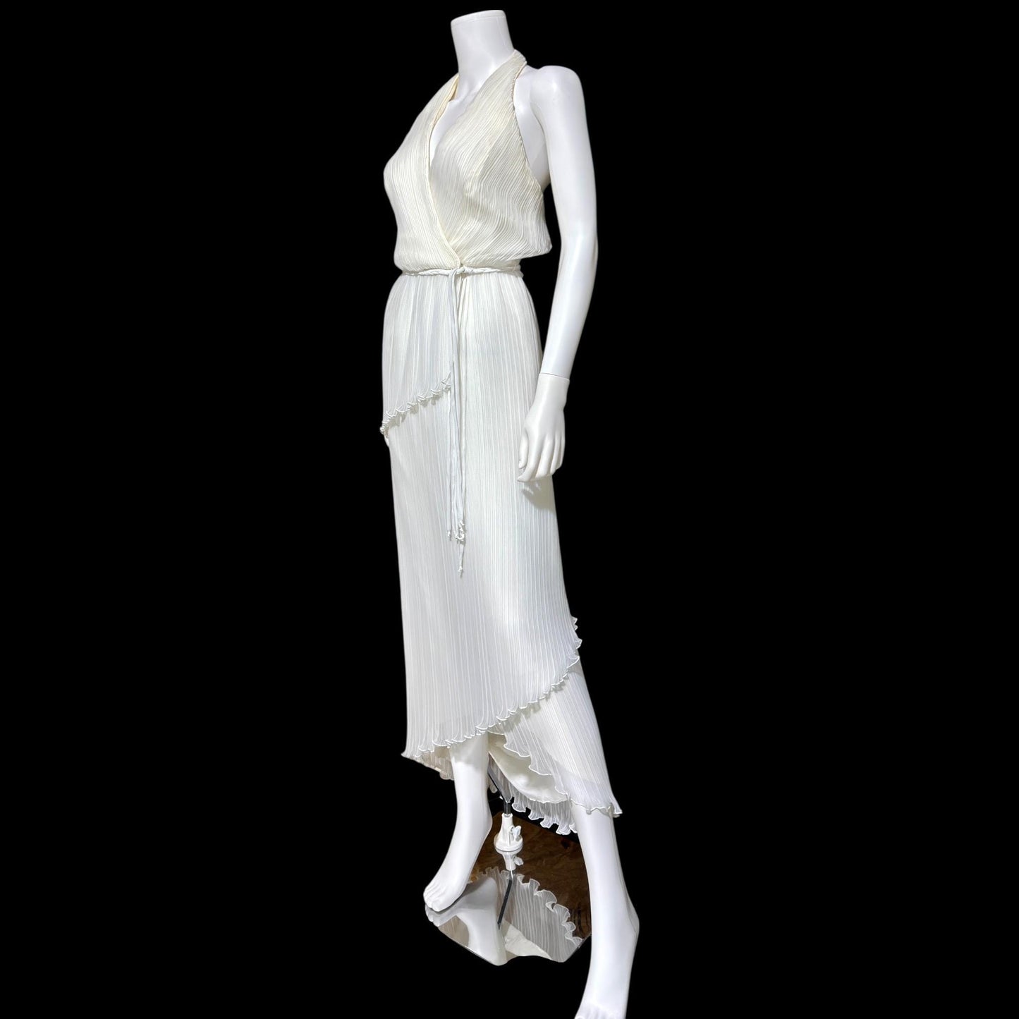 JACK BRYAN vintage evening wedding dress, 1960s designer white plisse pleat halter grecian goddess dress