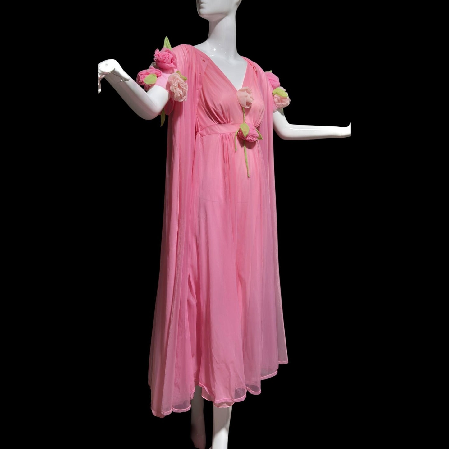 VIRGINIA WALLACE vintage nightgown robe set, 1960s Barbie Pink lingerie slip dress peignoir set