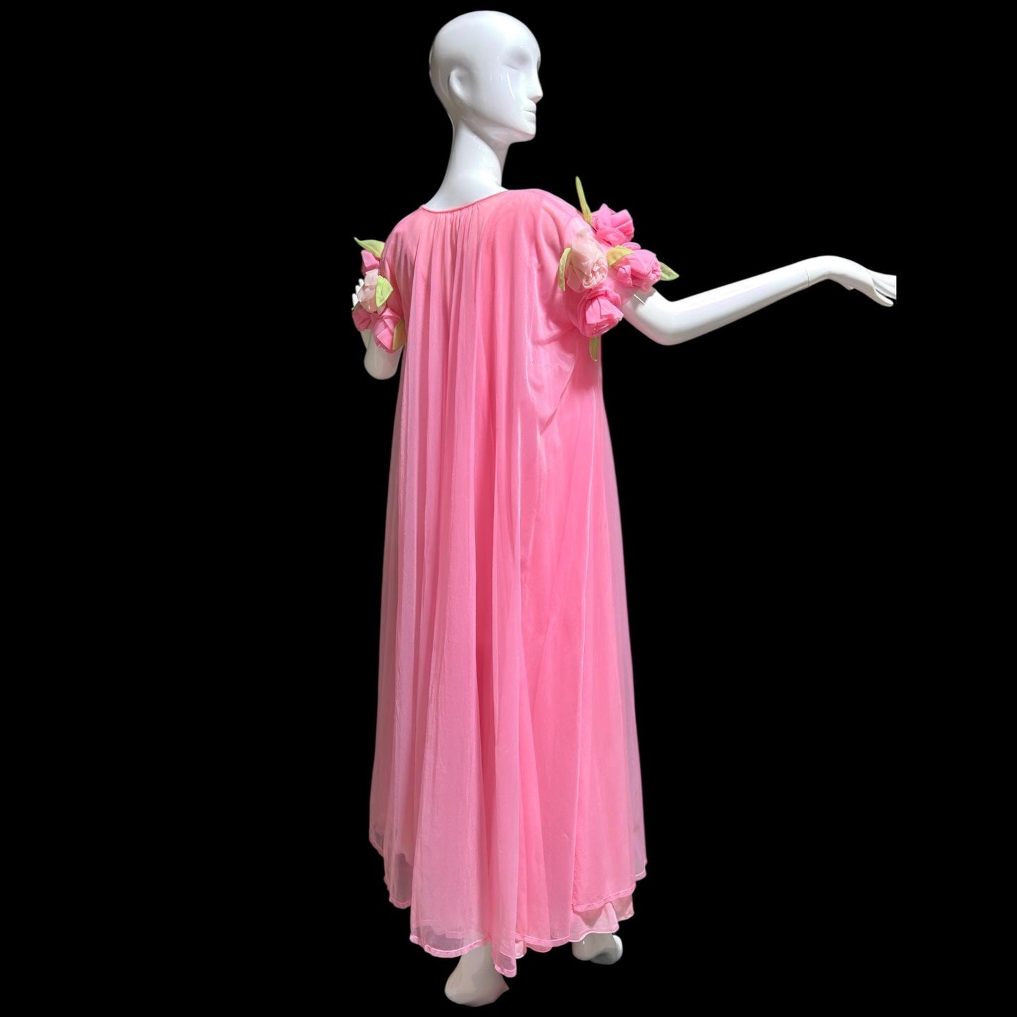 VIRGINIA WALLACE vintage nightgown robe set, 1960s Barbie Pink lingerie slip dress peignoir set
