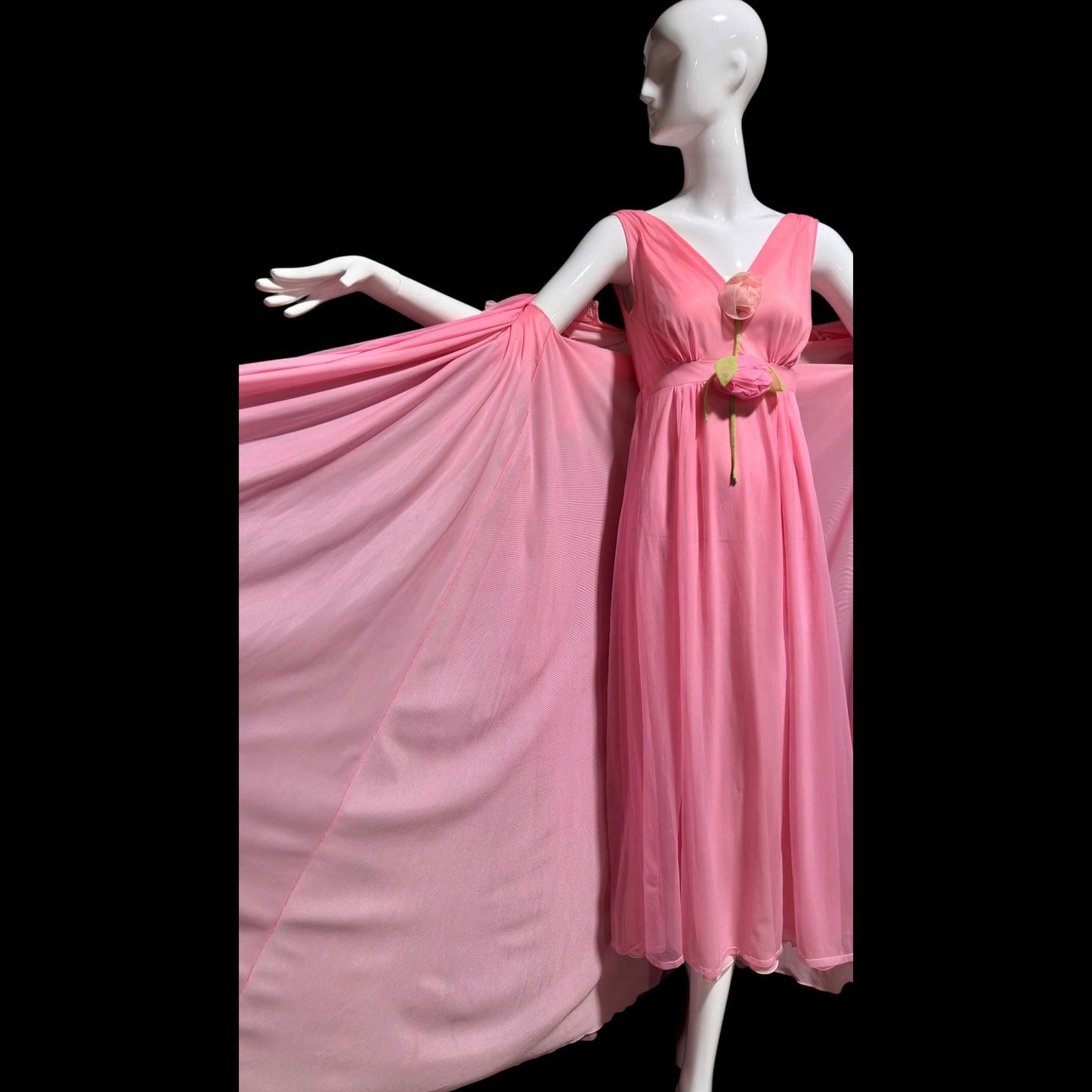 VIRGINIA WALLACE vintage nightgown robe set, 1960s Barbie Pink lingerie slip dress peignoir set