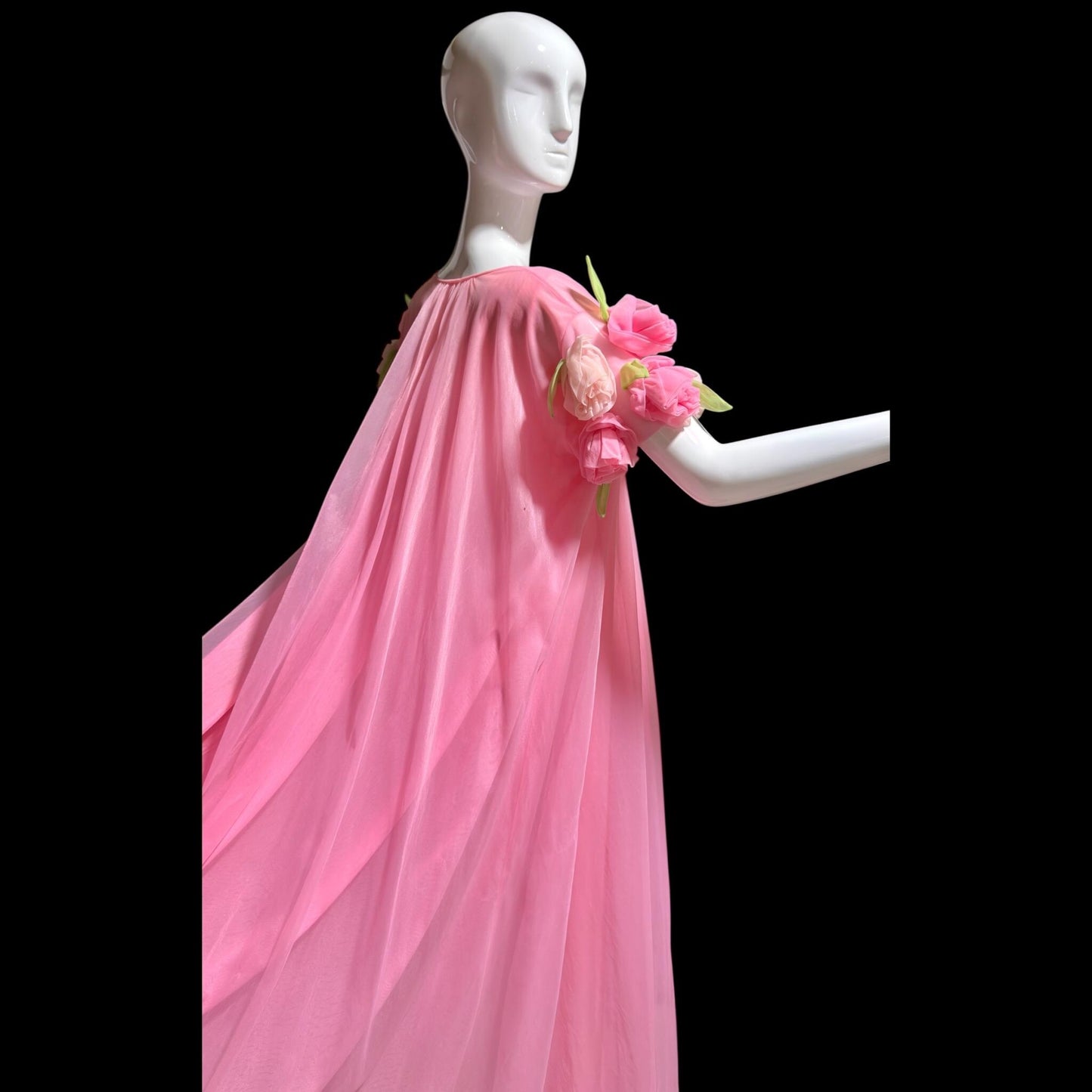 VIRGINIA WALLACE vintage nightgown robe set, 1960s Barbie Pink lingerie slip dress peignoir set