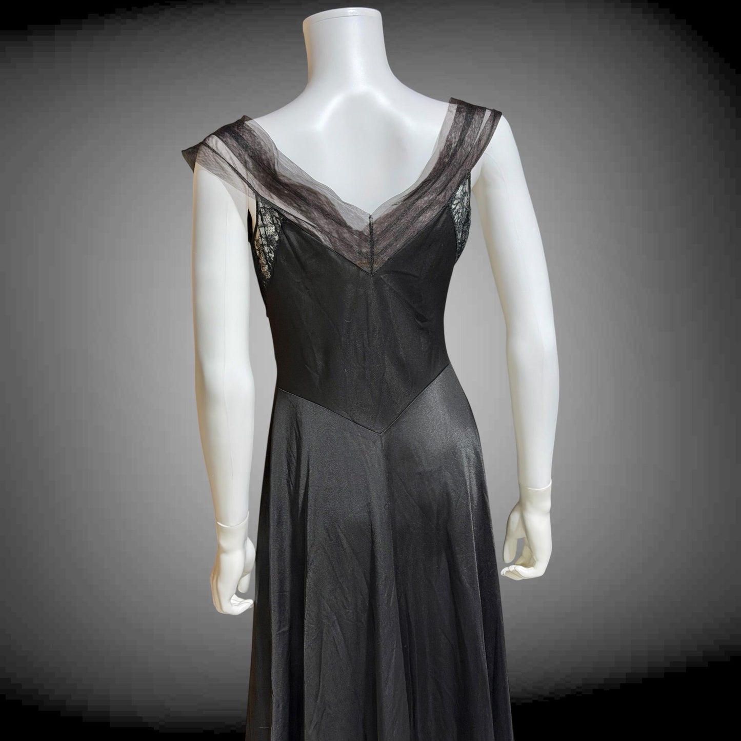 VANITY FAIR vintage 1950s Nightgown Slip Dress, SAKS Black nylon full length lingerie dress