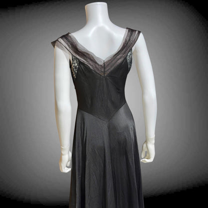 VANITY FAIR vintage 1950s Nightgown Slip Dress, SAKS Black nylon full length lingerie dress