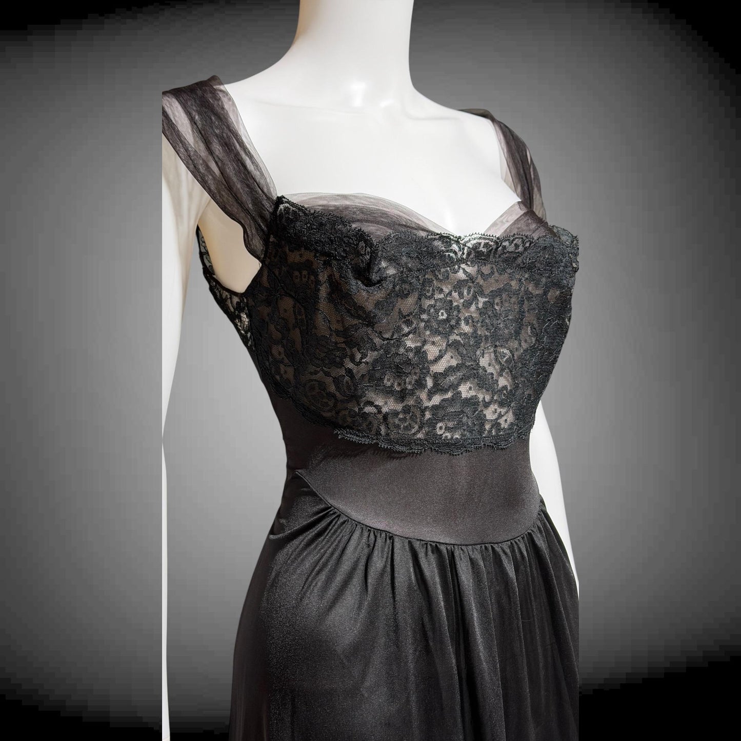 VANITY FAIR vintage 1950s Nightgown Slip Dress, SAKS Black nylon full length lingerie dress