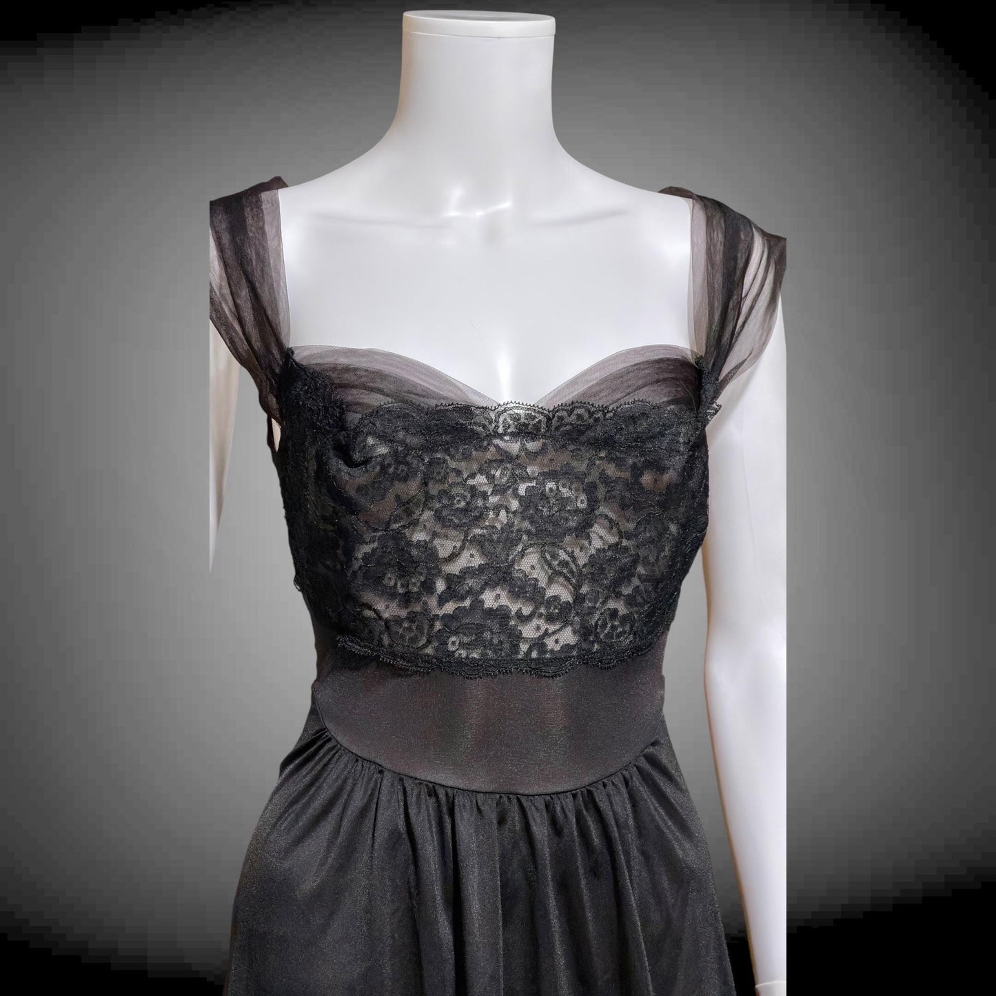 VANITY FAIR vintage 1950s Nightgown Slip Dress, SAKS Black nylon full length lingerie dress