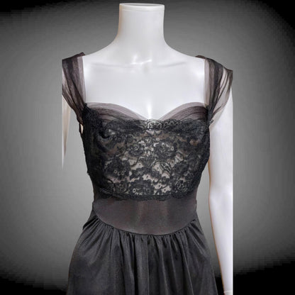 VANITY FAIR vintage 1950s Nightgown Slip Dress, SAKS Black nylon full length lingerie dress