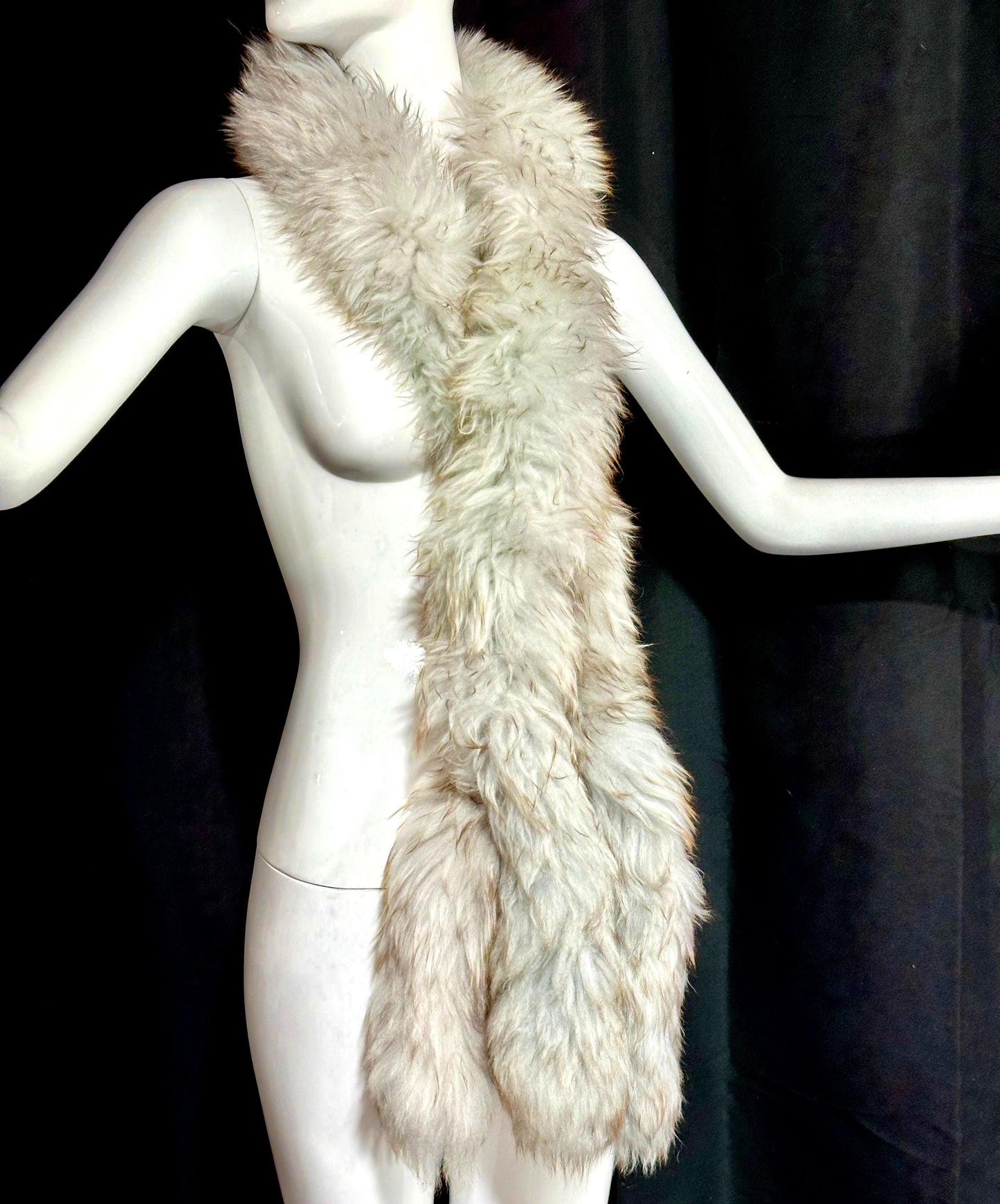1970s vintage Mongolian curly lamb sheepskin boa scarf, neck warmer collar shoulder wrap 6 feet