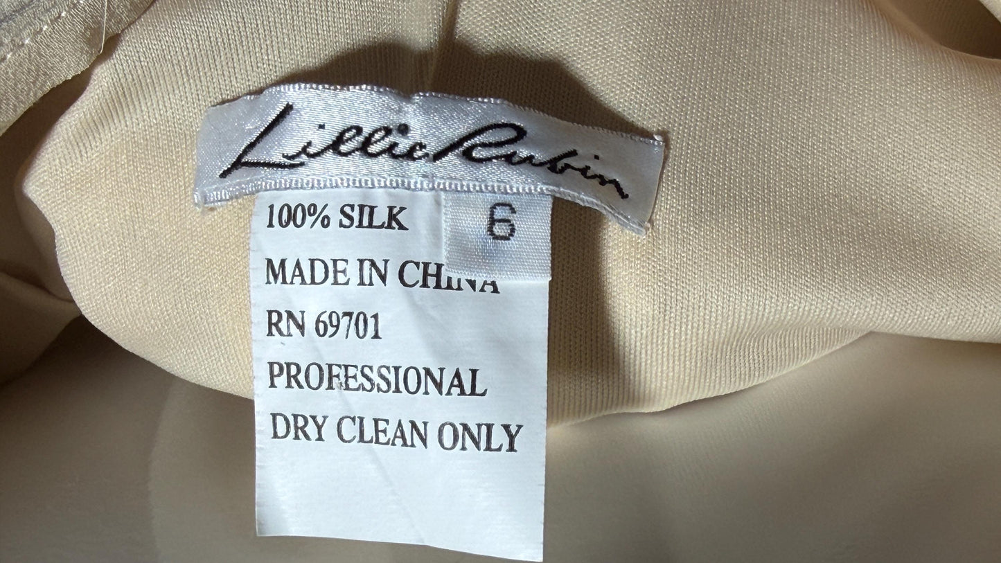 LILLIE RUBIN vintage evening dress gown, 1990s Nude Beaded Silk slip dress