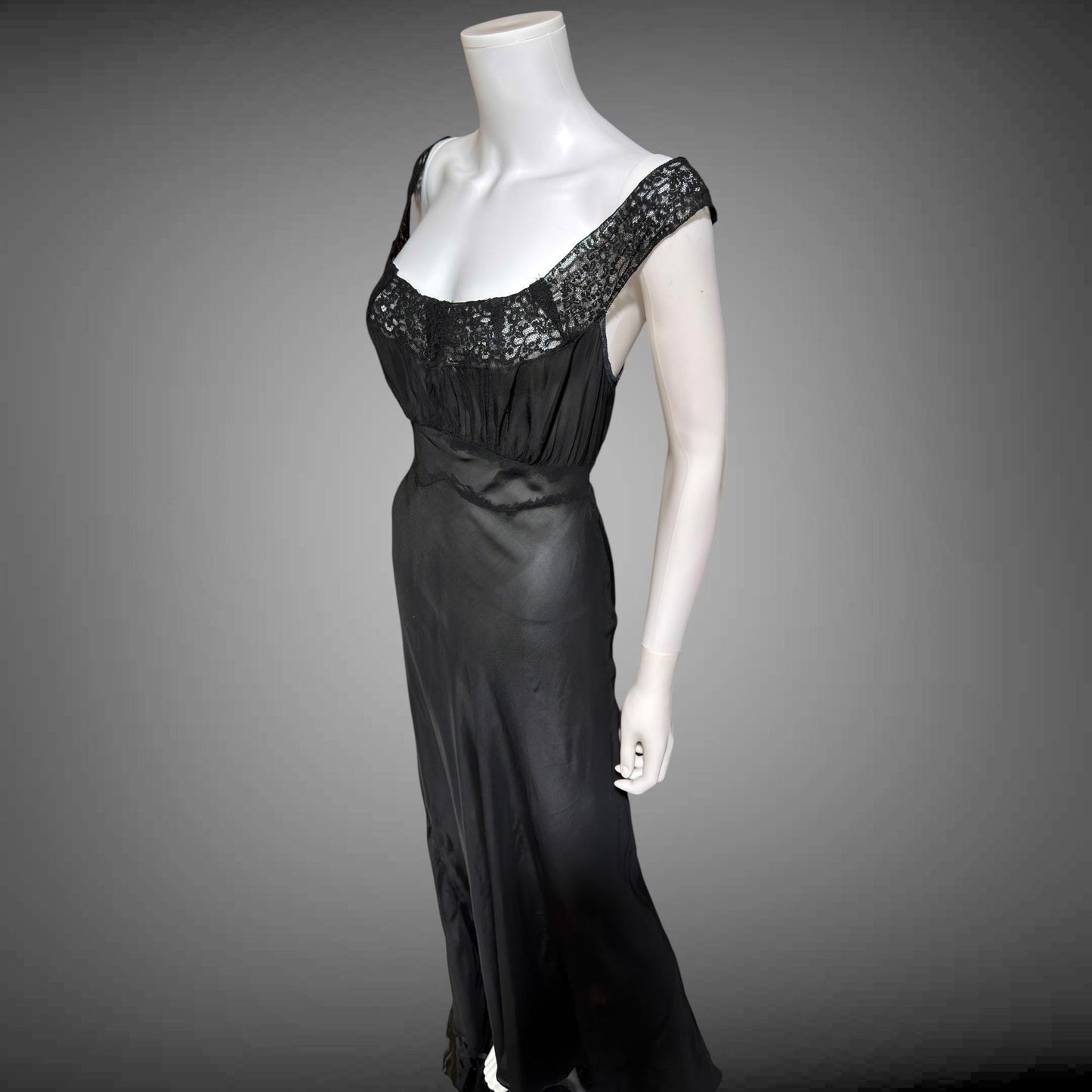 WONDERMAID vintage 1940s Nightgown Slip Dress, Sheer Black nylon full length lingerie dress
