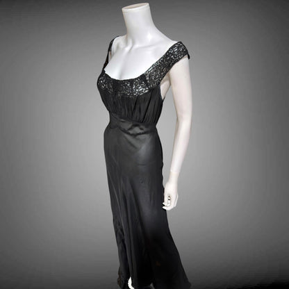 WONDERMAID vintage 1940s Nightgown Slip Dress, Sheer Black nylon full length lingerie dress