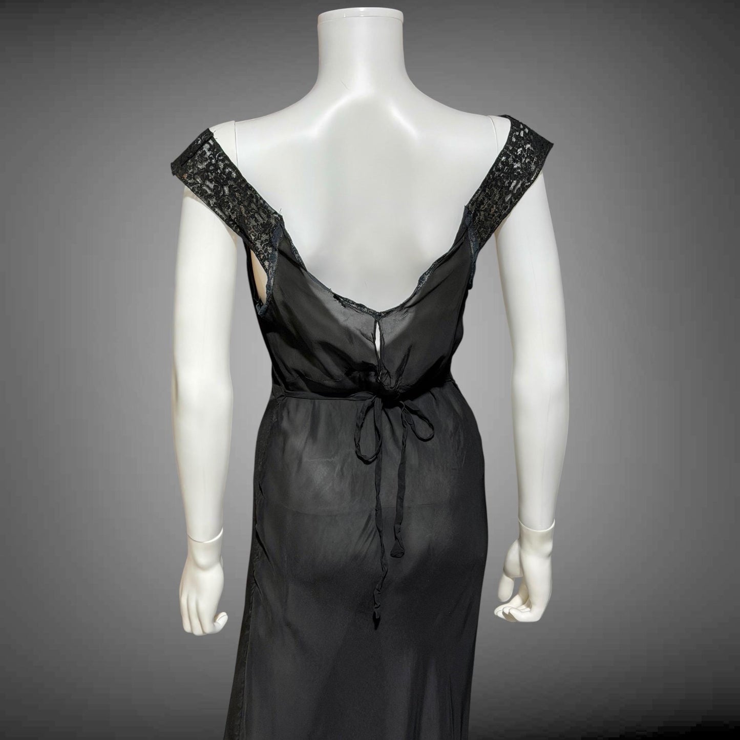 WONDERMAID vintage 1940s Nightgown Slip Dress, Sheer Black nylon full length lingerie dress