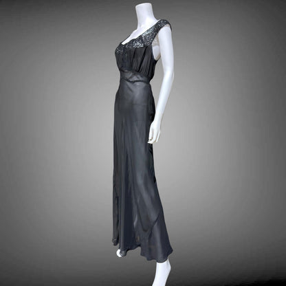 WONDERMAID vintage 1940s Nightgown Slip Dress, Sheer Black nylon full length lingerie dress